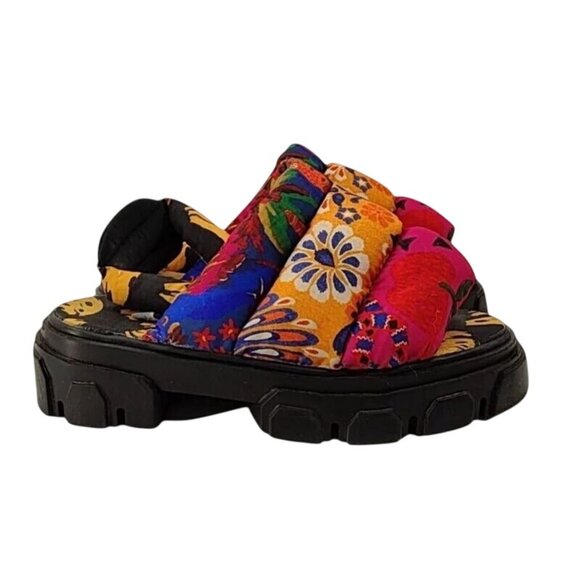 Farm Rio Mixed Print Floral Puffy Platform Slingback Sandals Size 7.5 New In Box - Picture 6 of 8
